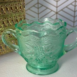Vintage Green Stippled Grape Leaf Open Sugar Dish